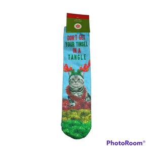 NWT Women's Christmas Cat Crew Socks DON'T GET YOUR TINSEL IN A TANGLE